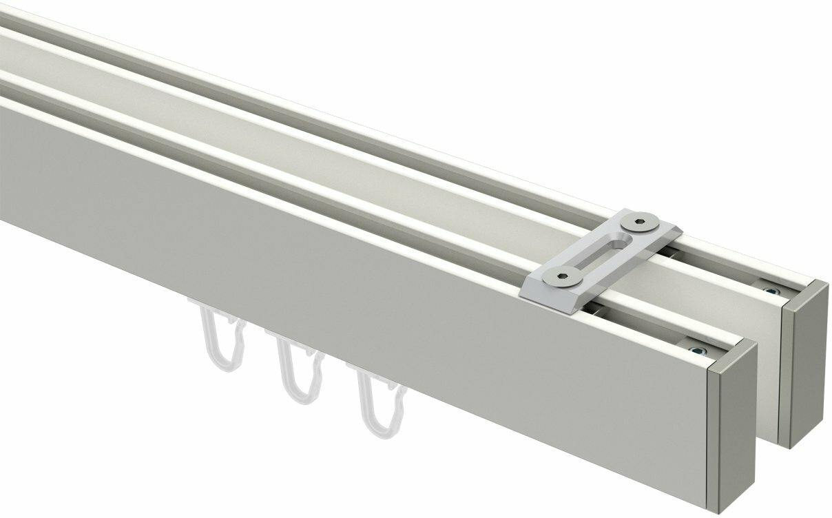 Innenlauf Gardinenstange 14x35 - SMARTLINE Metall / läufig Aluminium / Weiß 2- mm (Universal) Deckenmontage Paxo eckig Edelstahl-Optik