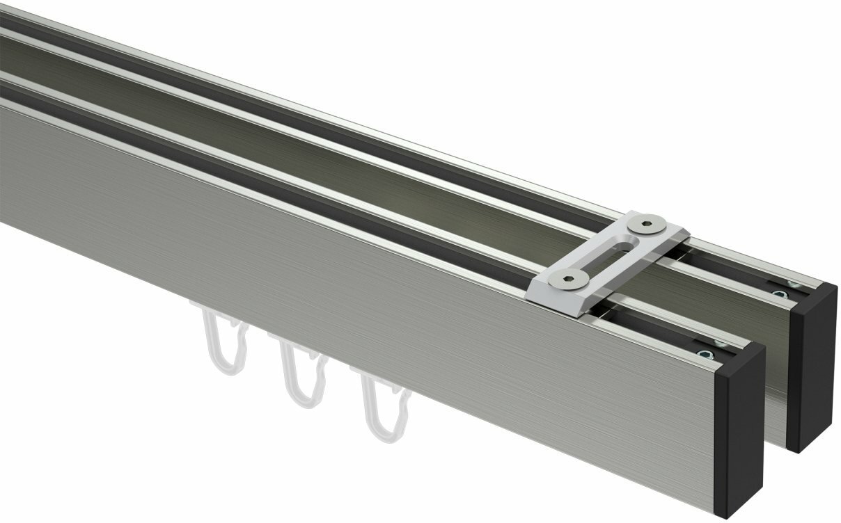 Innenlauf Gardinenstange Deckenmontage Edelstahl-Optik 2- Schwarz / eckig / SMARTLINE Metall (Universal) Aluminium läufig Paxo - 14x35 mm