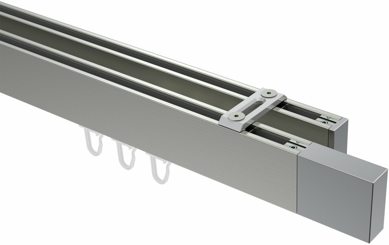 Innenlauf Gardinenstange Deckenmontage Aluminium Metall Chrom eckig (Universal) mm 14x35 / 2- SMARTLINE Edelstahl-Optik läufig - Lox 