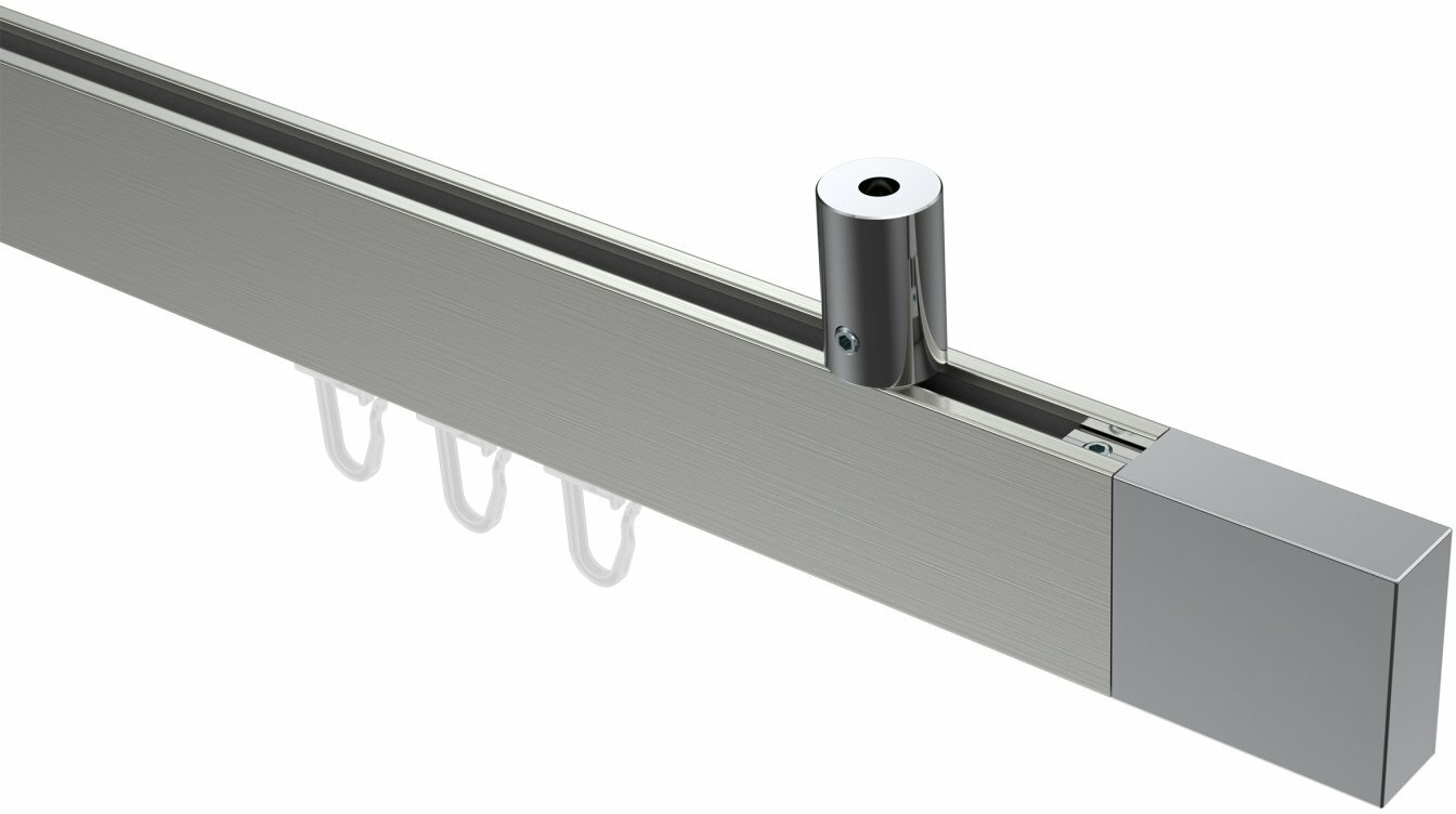 Innenlauf Gardinenstange Lox Edelstahl-Optik cm SONIUS Deckenmontage Chrom Aluminium eckig 100 mm / Metall / - 14x35