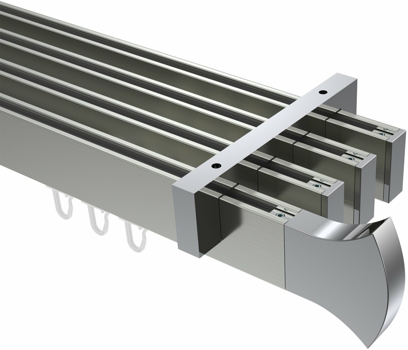 Innenlauf Gardinenstange Deckenmontage 4- 100 / Metall 14x35 Aluminium - Edelstahl-Optik Chrom eckig SMARTLINE Conex mm / läufig