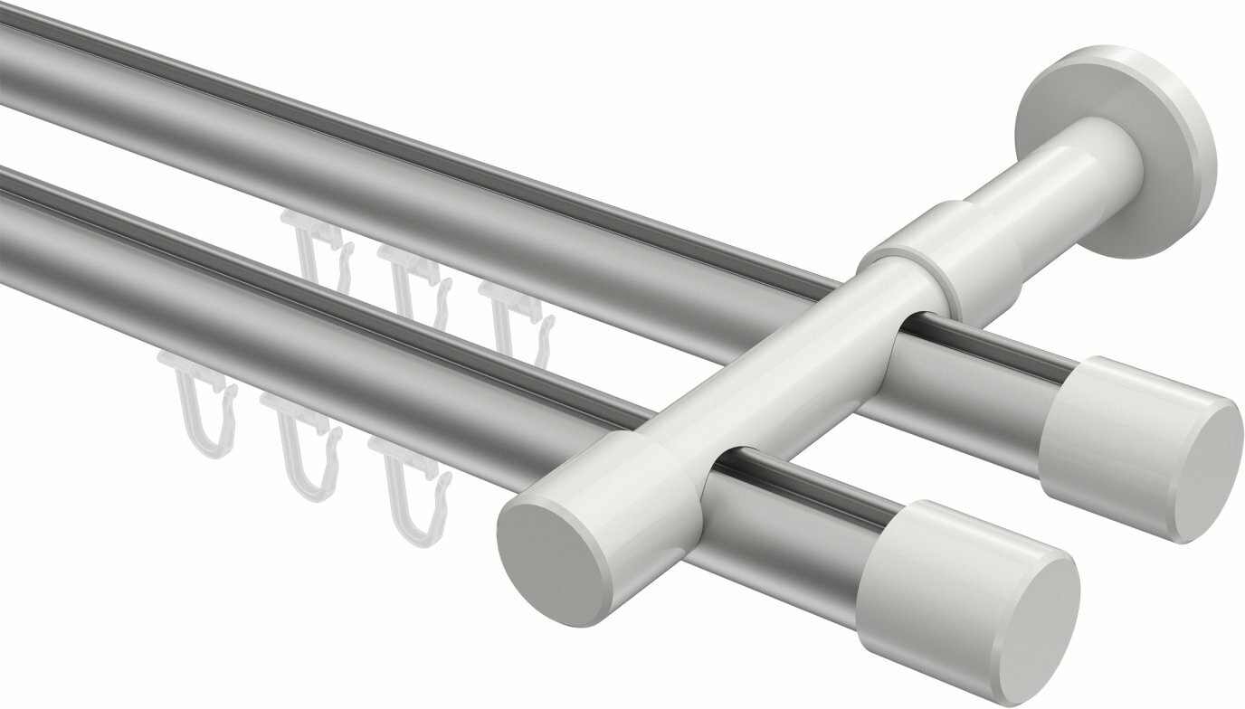 Metall 2-läufig / Weiß 100 Innenlauf Silbergrau cm - Aluminium PRESTIGE Gardinenstange Ø 20 / Santo mm