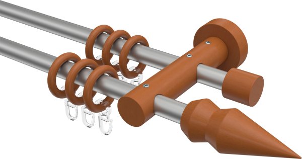 Gardinenstange Metall / Holz 16 mm Ø 2-läufig ADRIAN - Doman Silbergrau / Kirschbaum lackiert 100 cm