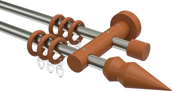 Gardinenstange Edelstahl / Holz Kirschbaum lackiert 16 mm Ø 2-läufig ADRIAN - Doman 100 cm