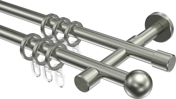 Gardinenstange Edelstahl-Optik 16 mm Ø 2-läufig SINUX - Puros 160 cm