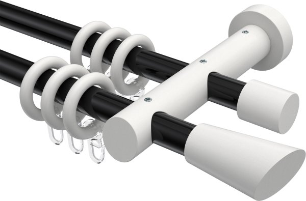 Gardinenstange Metall / Holz 20 mm Ø 2-läufig TALENA - Bero Schwarz / Weiß lackiert 100 cm