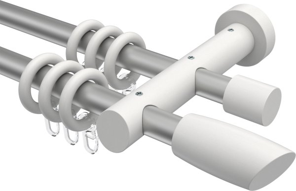 Gardinenstange Metall / Holz 20 mm Ø 2-läufig TALENA - Etta Silbergrau / Weiß lackiert 100 cm