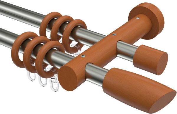 Gardinenstange Edelstahl / Holz Kirschbaum lackiert 20 mm Ø 2-läufig TALENA - Etta 100 cm