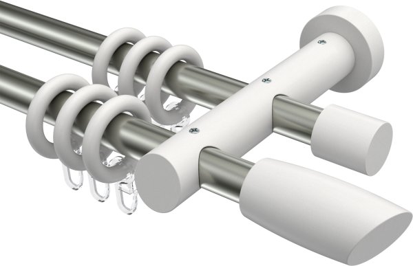 Gardinenstange Edelstahl / Holz Weiß lackiert 20 mm Ø 2-läufig TALENA - Etta 100 cm