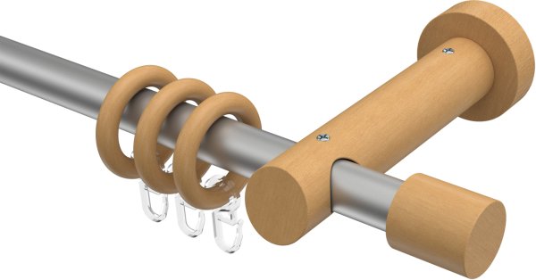 Gardinenstange Metall / Holz 20 mm Ø TALENA - Feta Silbergrau / Buche lackiert 360 cm (2 x 180 cm)