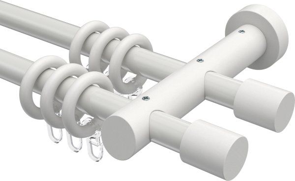 Gardinenstange Metall / Holz 20 mm Ø 2-läufig TALENA - Feta Weiß lackiert 100 cm