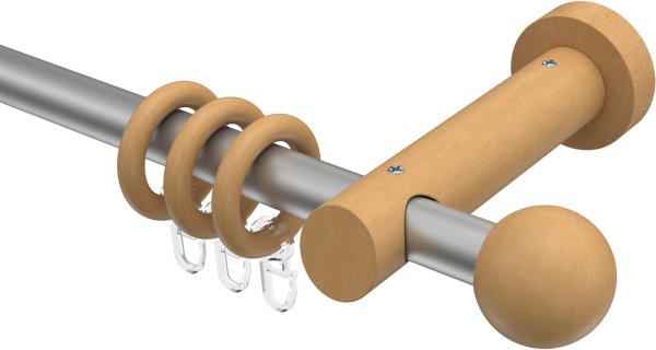 Gardinenstange Metall / Holz 20 mm Ø TALENA - Luina Silbergrau / Buche lackiert 360 cm (2 x 180 cm)