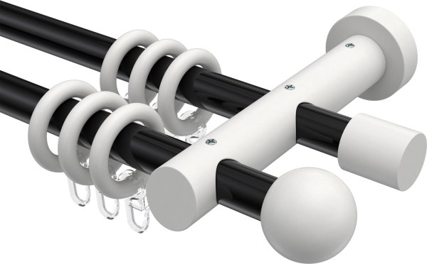 Gardinenstange Metall / Holz 20 mm Ø 2-läufig TALENA - Luina Schwarz / Weiß lackiert 100 cm