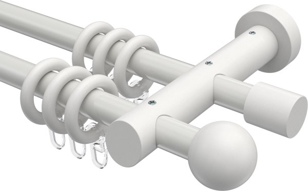 Gardinenstange Metall / Holz 20 mm Ø 2-läufig TALENA - Luina Weiß lackiert 100 cm