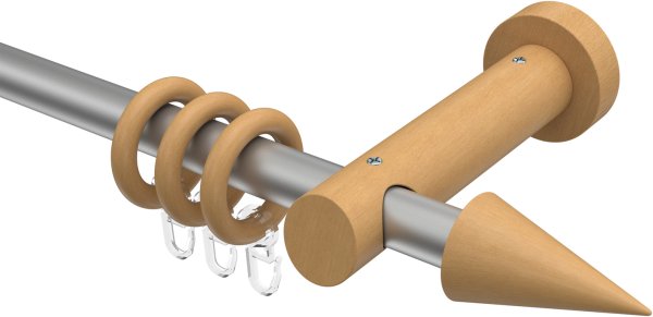 Gardinenstange Metall / Holz 20 mm Ø TALENA - Siveo Silbergrau / Buche lackiert 600 cm (3 x 200 cm)