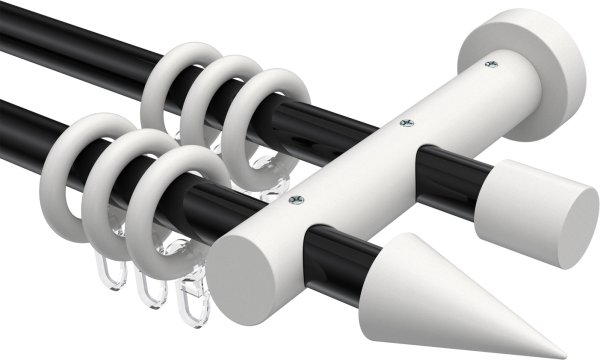 Gardinenstange Metall / Holz 20 mm Ø 2-läufig TALENA - Siveo Schwarz / Weiß lackiert 100 cm