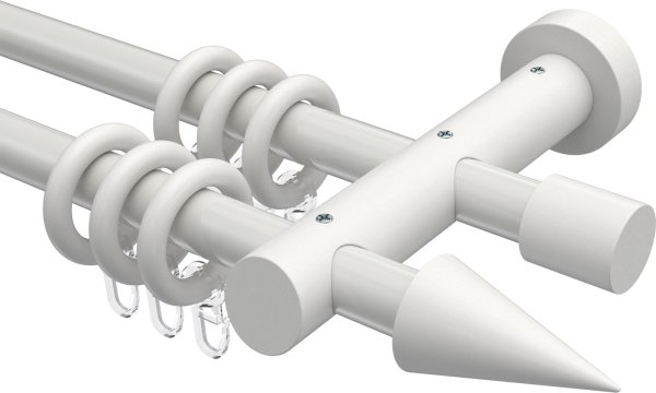 Gardinenstange Metall / Holz 20 mm Ø 2-läufig TALENA - Siveo Weiß lackiert 100 cm