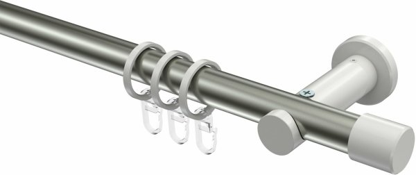 Gardinenstange Metall 20 mm Ø PLATON - Santo Edelstahl-Optik / Weiß 360 cm (2 x 180 cm)
