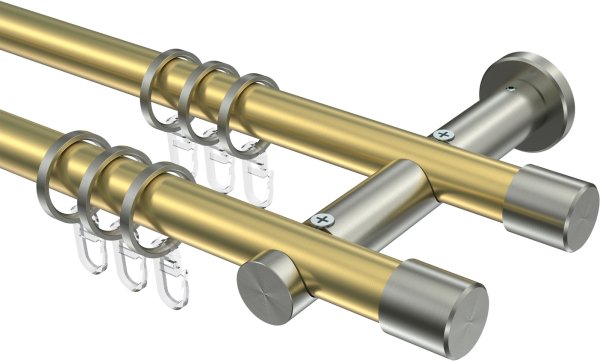 Gardinenstange Messing-Optik / Edelstahl-Optik 20 mm Ø 2-läufig PLATON - Santo 100 cm