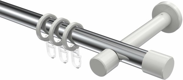 Gardinenstange Metall 20 mm Ø PRESTIGE - Santo Chrom / Weiß 160 cm
