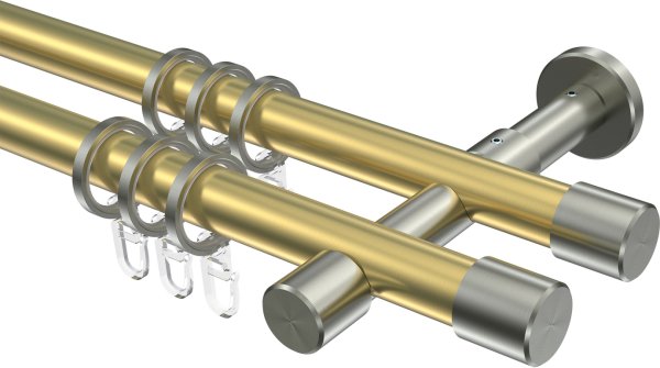 Gardinenstange Messing-Optik / Edelstahl-Optik 20 mm Ø 2-läufig PRESTIGE - Santo 100 cm