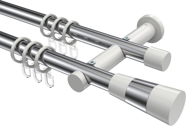 Gardinenstange Metall 20 mm Ø 2-läufig PLATON - Tanara Chrom / Weiß 100 cm