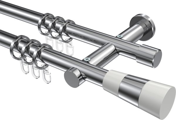 Gardinenstange Metall 20 mm Ø 2-läufig PLATON - Tanara Chrom 100 cm