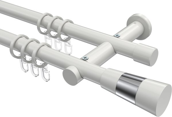 Gardinenstange Metall 20 mm Ø 2-läufig PLATON - Tanara Weiß 280 cm (2 x 140 cm)