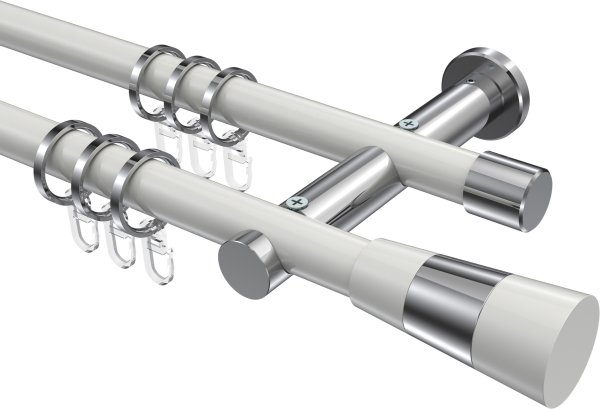 Gardinenstange Metall 20 mm Ø 2-läufig PLATON - Tanara Weiß / Chrom 100 cm