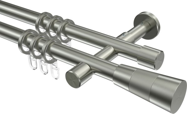 Gardinenstange Edelstahl-Optik 20 mm Ø 2-läufig PRESTIGE - Tanara 100 cm