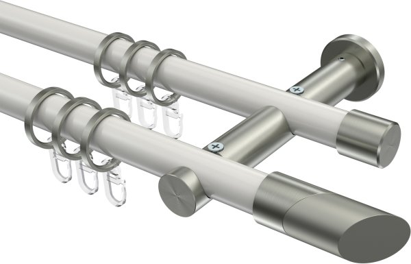 Gardinenstange Metall 20 mm Ø 2-läufig PLATON - Verano Weiß / Edelstahl-Optik 100 cm