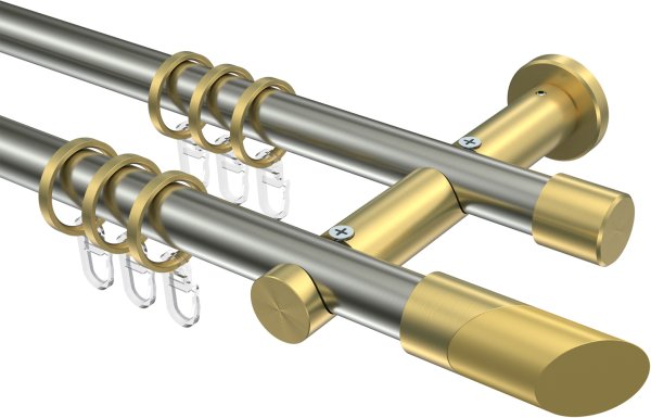 Gardinenstange Edelstahl-Optik / Messing-Optik 20 mm Ø 2-läufig PLATON - Verano 100 cm