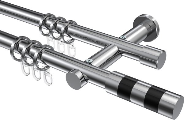 Gardinenstange Metall 20 mm Ø 2-läufig PLATON - Mavell Chrom 100 cm