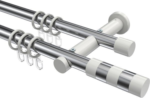 Gardinenstange Metall 20 mm Ø 2-läufig PLATON - Mavell Chrom / Weiß 100 cm