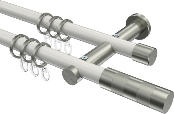 Gardinenstange Metall 20 mm Ø 2-läufig PLATON - Mavell Weiß / Edelstahl-Optik 100 cm