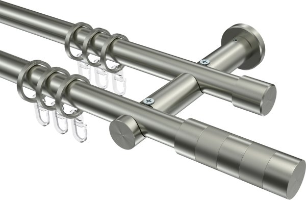 Gardinenstange Edelstahl-Optik 20 mm Ø 2-läufig PLATON - Mavell 100 cm
