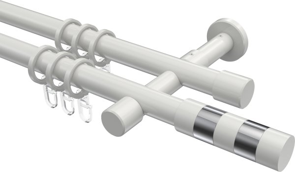 Gardinenstange Metall 20 mm Ø 2-läufig PRESTIGE - Mavell Weiß 100 cm