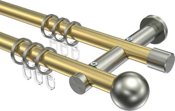 Gardinenstange Messing-Optik / Edelstahl-Optik 20 mm Ø 2-läufig PLATON - Luino 100 cm