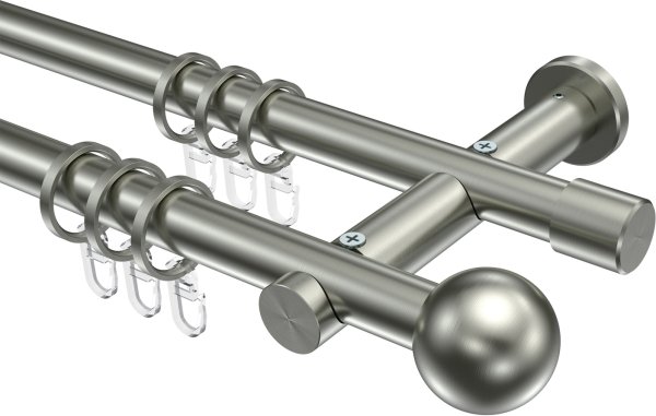 Gardinenstange Edelstahl-Optik 20 mm Ø 2-läufig PLATON - Luino 100 cm