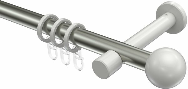 Gardinenstange Metall 20 mm Ø PRESTIGE - Luino Edelstahl-Optik / Weiß 180 cm