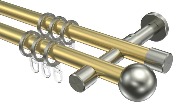 Gardinenstange Messing-Optik / Edelstahl-Optik 20 mm Ø 2-läufig PRESTIGE - Luino 100 cm
