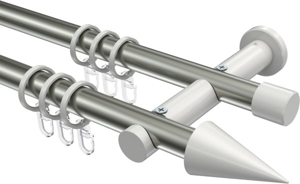 Gardinenstange Metall 20 mm Ø 2-läufig PLATON - Savio Edelstahl-Optik / Weiß 100 cm