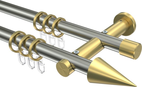 Gardinenstange Edelstahl-Optik / Messing-Optik 20 mm Ø 2-läufig PLATON - Savio 100 cm