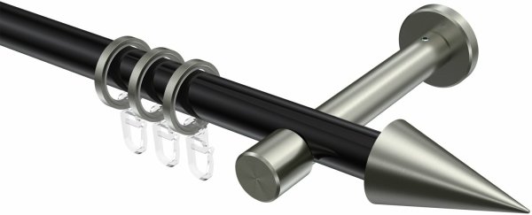Gardinenstange Metall 20 mm Ø PRESTIGE - Savio Schwarz / Edelstahl-Optik 100 cm