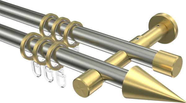 Gardinenstange Edelstahl-Optik / Messing-Optik 20 mm Ø 2-läufig PRESTIGE - Savio 100 cm