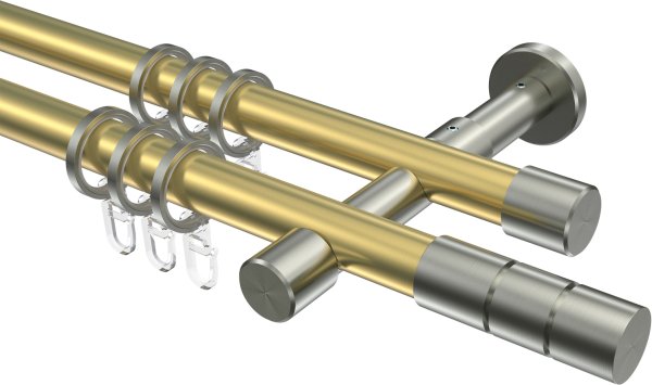 Gardinenstange Messing-Optik / Edelstahl-Optik 20 mm Ø 2-läufig PRESTIGE - Elanto 100 cm