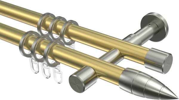 Gardinenstange Messing-Optik / Edelstahl-Optik 20 mm Ø 2-läufig PRESTIGE - Samanto 100 cm