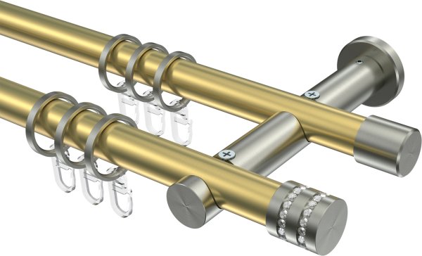 Gardinenstange Messing-Optik / Edelstahl-Optik 20 mm Ø 2-läufig PLATON - Estana 100 cm
