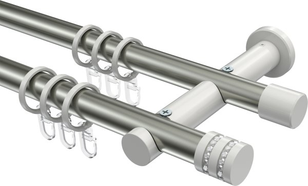 Gardinenstange Metall 20 mm Ø 2-läufig PLATON - Estana Edelstahl-Optik / Weiß 100 cm