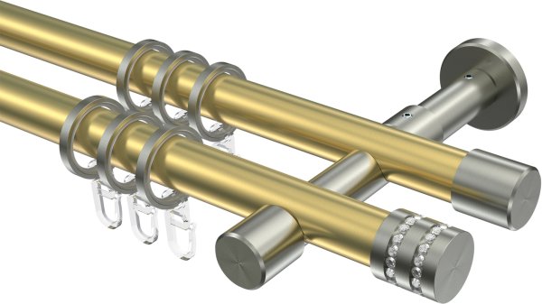 Gardinenstange Messing-Optik / Edelstahl-Optik 20 mm Ø 2-läufig PRESTIGE - Estana 100 cm